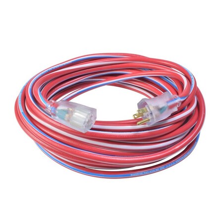 Southwire SJTW Extension Cord, 12 AWG, Indoor/Outdoor, 12/3, 1 Outlets, 5-15R, Red/White/Blue, Vinyl, 5-15P 2548SWUSA1